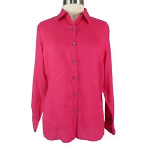 Calvin Klein Button Front Career Blouse Long Sleeves Pink Size Small Loose Fit